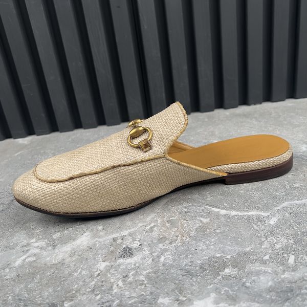 Princetown Mule Beige Raffia Snakeskin Leather