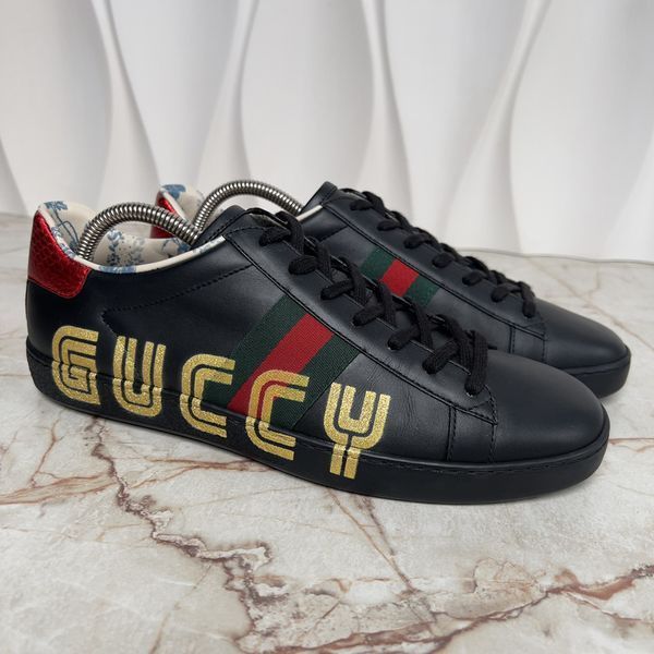 Gucci x Sega Ace Ayers Web Guccy кросівки чорні шкіряні принтовані 2158 фото