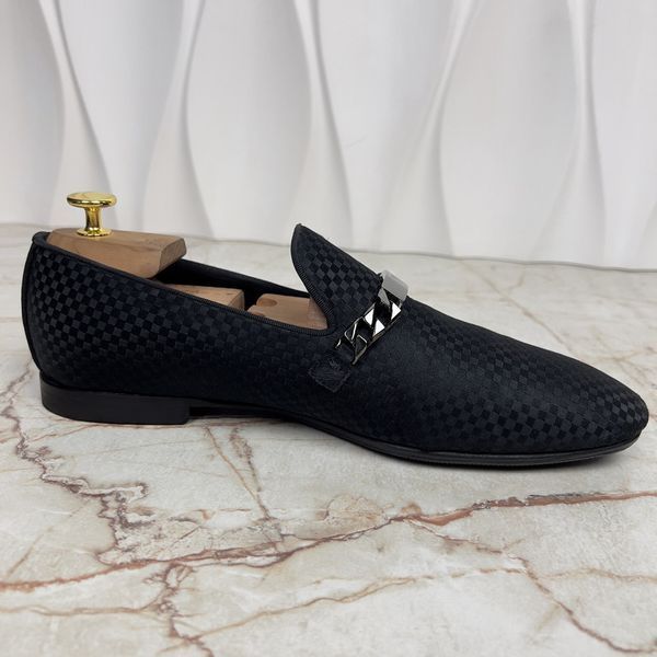 Chain Damier Loafer Black Satin