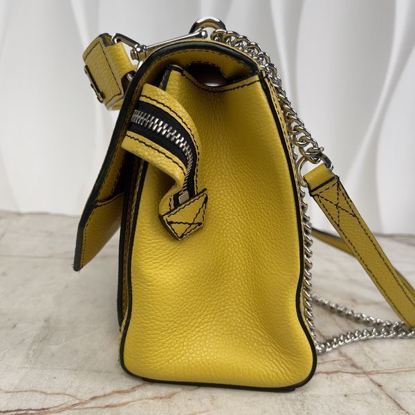 Ninon de Lancel Handbag Flap Bag Yellow Grained Leather Size M