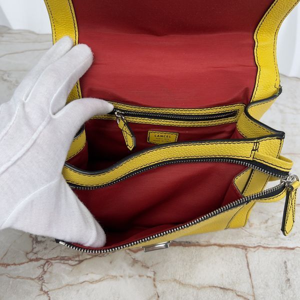 Ninon de Lancel Handbag Flap Bag Yellow Grained Leather Size M