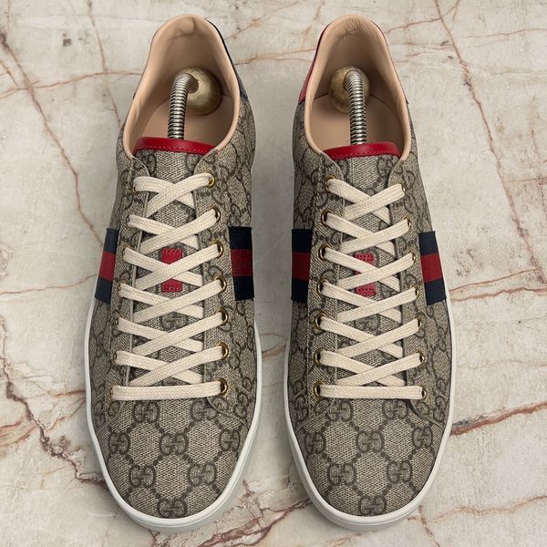 ACE Supreme GG Canvas Python Beige Leather Sneakers