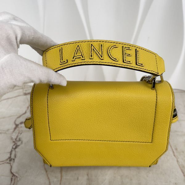 Ninon de Lancel Handbag Flap Bag Yellow Grained Leather Size M