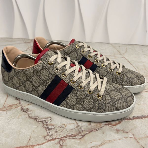 ACE Supreme GG Canvas Python Beige Leather Sneakers
