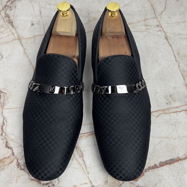 Chain Damier Loafer Black Satin