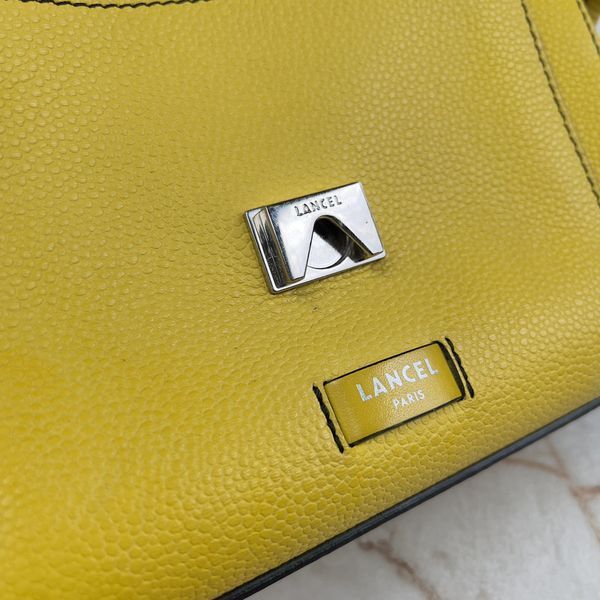 Ninon de Lancel Handbag Flap Bag Yellow Grained Leather Size M