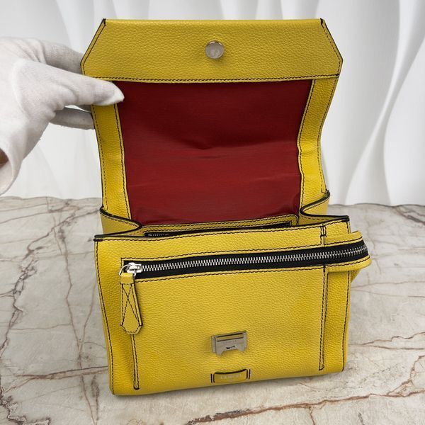 Ninon de Lancel Handbag Flap Bag Yellow Grained Leather Size M