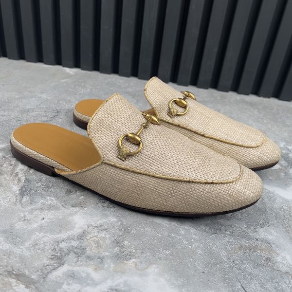 Princetown Mule Beige Raffia Snakeskin Leather