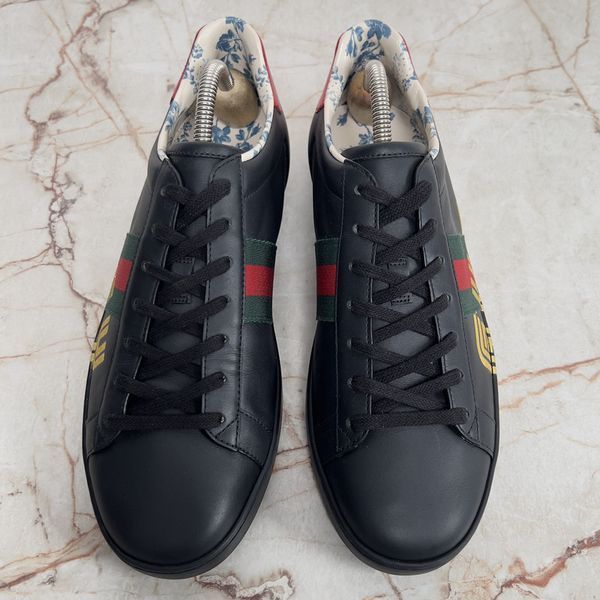 Gucci x Sega Ace Ayers Web Guccy кросівки чорні шкіряні принтовані 2158 фото