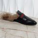 Donnie Web Double G Buckle Fur Mule Leather
