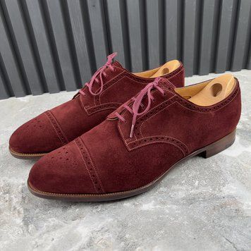 Cardiff Dress Shoes Brogue Perforated Cap Toe Red Suede