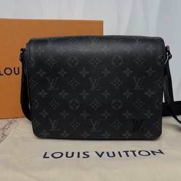 District PM Messenger Crossbody Bag Monogram Eclipse Black Canvas