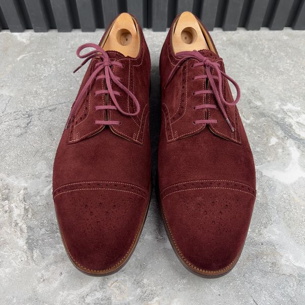 Cardiff Dress Shoes Brogue Perforated Cap Toe Red Suede