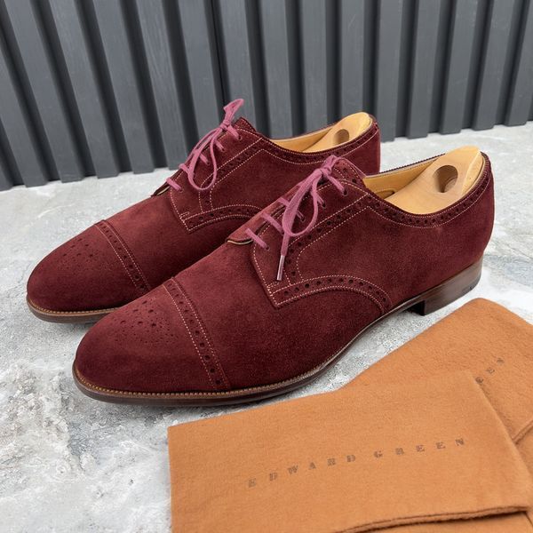 Cardiff Dress Shoes Brogue Perforated Cap Toe Red Suede