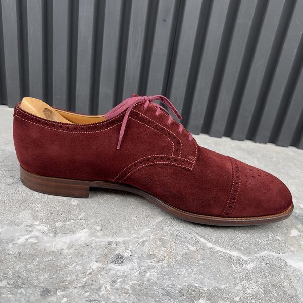 Cardiff Dress Shoes Brogue Perforated Cap Toe Red Suede