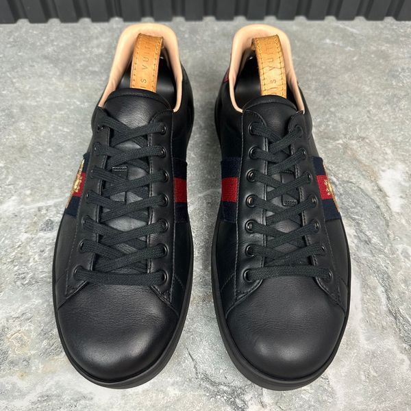 Ace Sneakers Web Bees Embroidered Black Leather