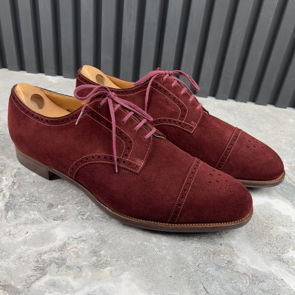 Cardiff Dress Shoes Brogue Perforated Cap Toe Red Suede