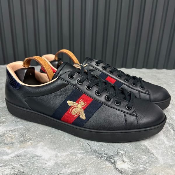 Ace Sneakers Web Bees Embroidered Black Leather