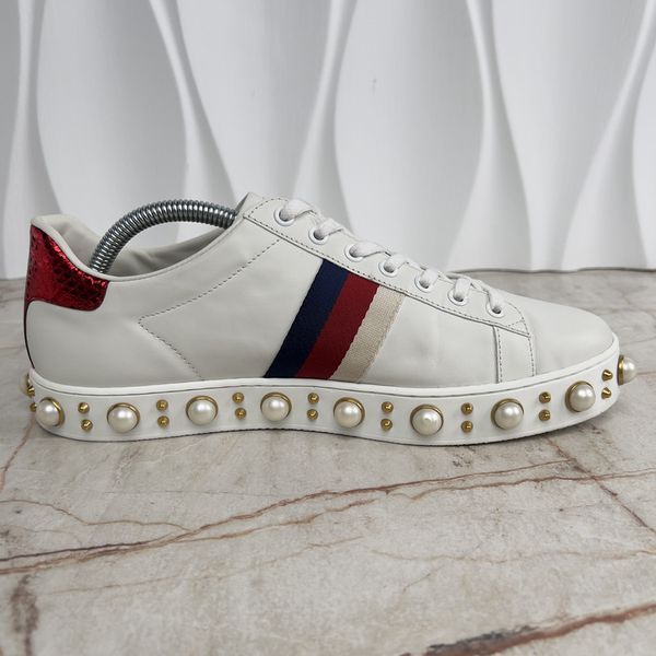 Ace Web Pearl Studded кросівки білі шкіряні з вставками зі шкіри пітона 3883 фото