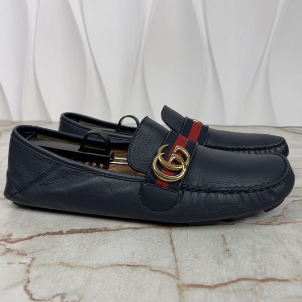 Marmont GG Web Driving Moccasin Blue Leather