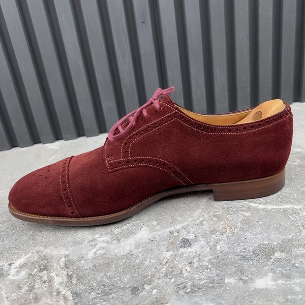 Cardiff Dress Shoes Brogue Perforated Cap Toe Red Suede