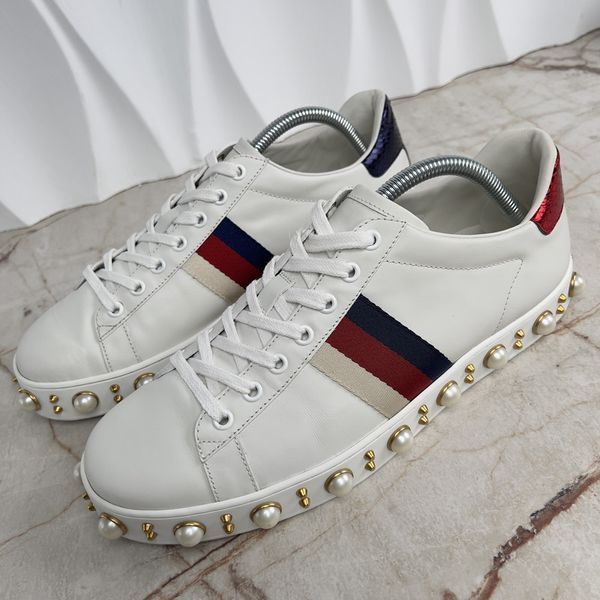 Ace Web Pearl Studded кросівки білі шкіряні з вставками зі шкіри пітона 3883 фото
