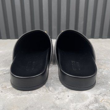 River Horsebit Bees Stars Embroidered Mules Black Leather