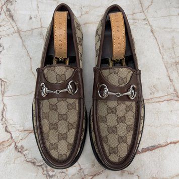 1953 Horsebit Loafers Beige Ebony Canvas Trim Brown Leather