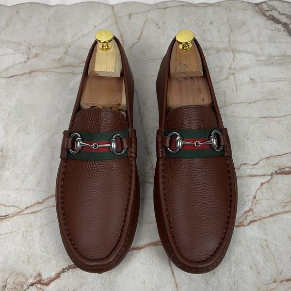Web Horsebit Driving Moccasin Brown Grain Leather