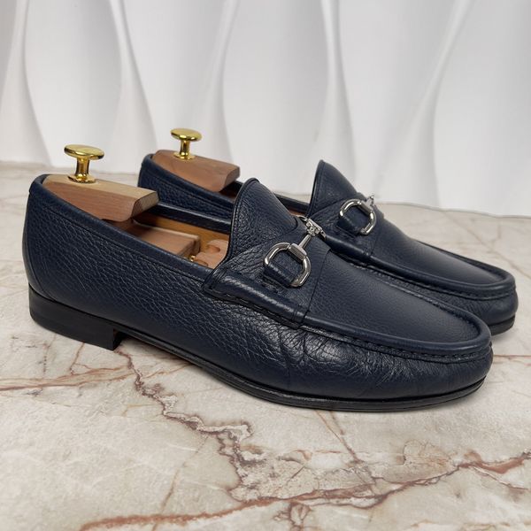 Gucci 1955 Horsebit лофери сині наві замшеві 3576 фото