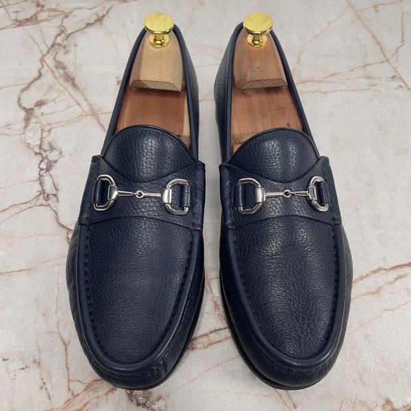 Gucci 1955 Horsebit лофери сині наві замшеві 3576 фото
