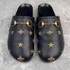 River Horsebit Bees Stars Embroidered Mules Black Leather