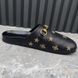River Horsebit Bees Stars Embroidered Mules Black Leather