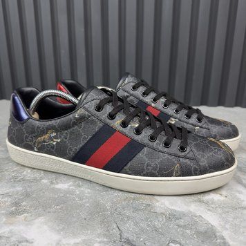 Ace Web GG Supreme Monogram Tiger Canvas Gray Leather