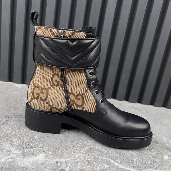 Marmont Maxi GG Monogram Canvas Ankle Boots Black Leather