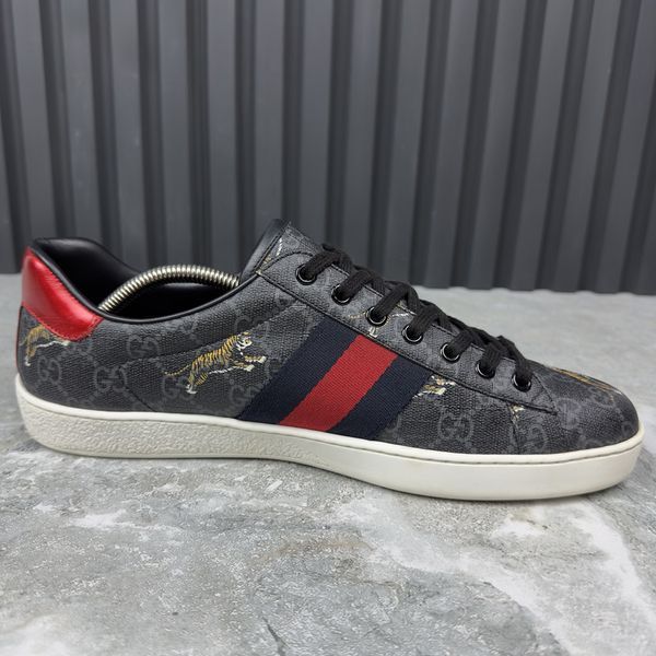 Ace Web GG Supreme Monogram Tiger Canvas Gray Leather