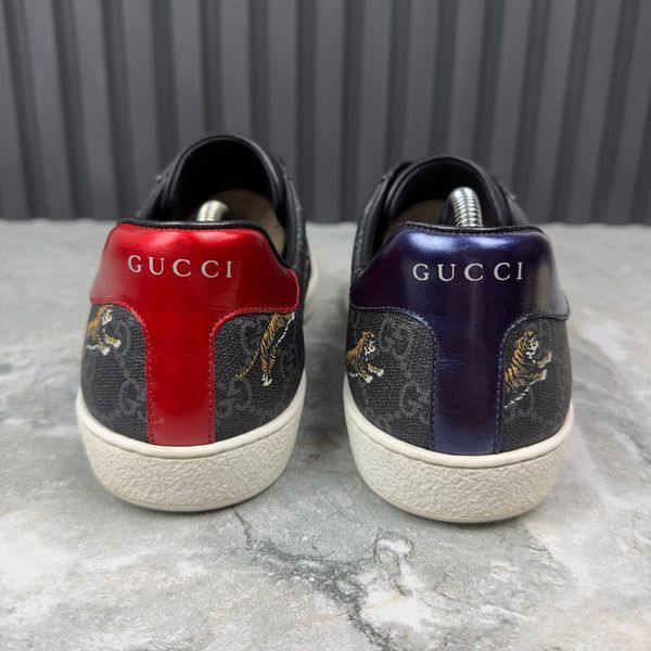 Ace Web GG Supreme Monogram Tiger Canvas Gray Leather