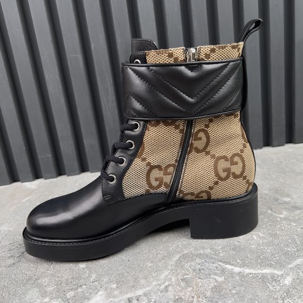 Marmont Maxi GG Monogram Canvas Ankle Boots Black Leather