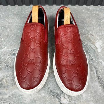 Slipon GG Monogram Embossed Red Leather