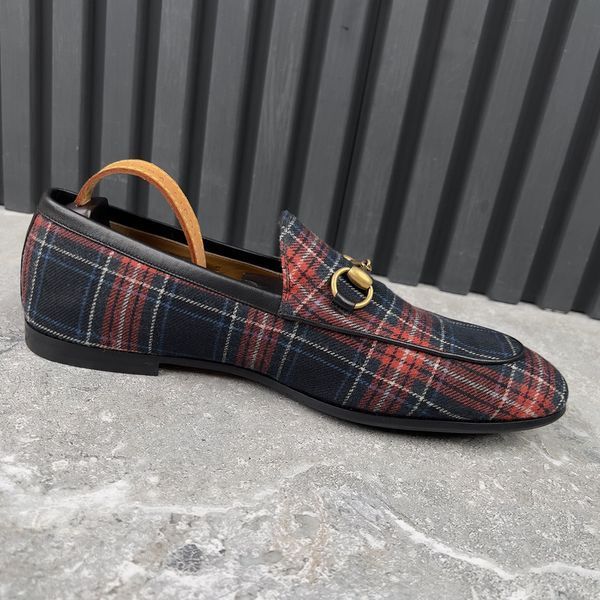 Jordaan Horsebit Loafers Plaid Blue Fabric