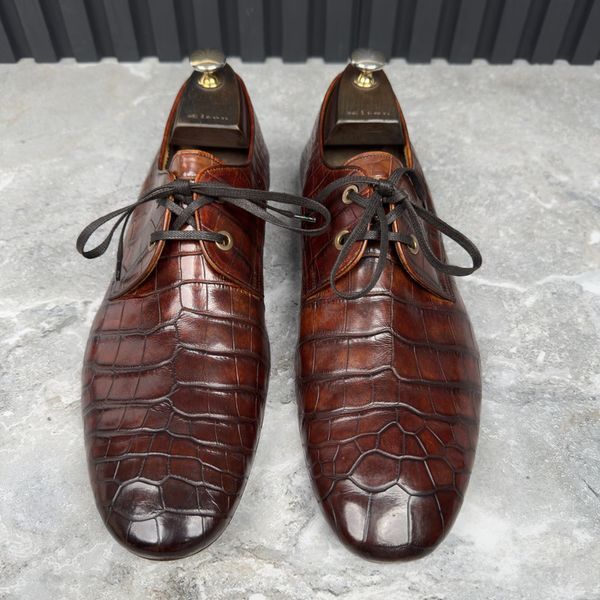 Derby Alligator Crocodile Brown Leather