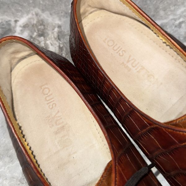 Derby Alligator Crocodile Brown Leather