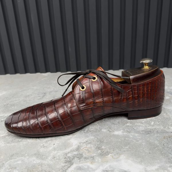 Derby Alligator Crocodile Brown Leather
