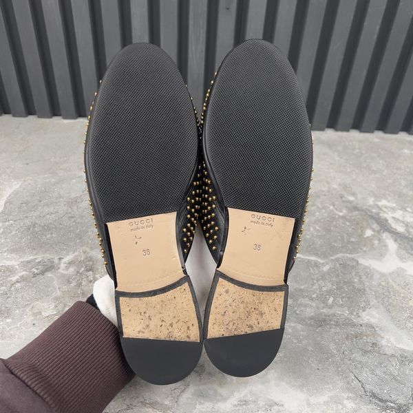 Princetown Horsebit Mules Pearl Studded Black Leather