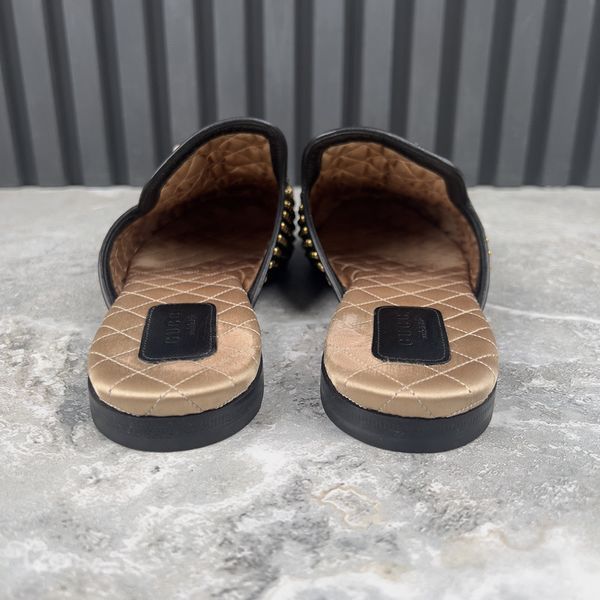 Princetown Horsebit Mules Pearl Studded Black Leather