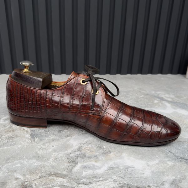 Derby Alligator Crocodile Brown Leather