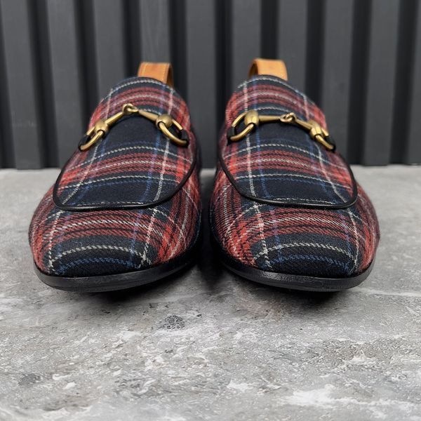 Jordaan Horsebit Loafers Plaid Blue Fabric