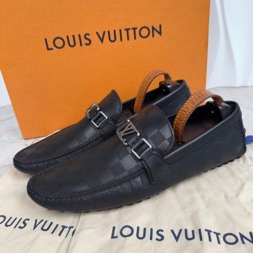 Hockenheim Damier Infini Driving Moccasins Black Leather