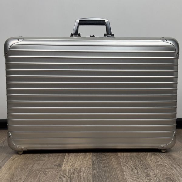 Rimowa Topas Classic Suitcase Gray Aluminum Leather Trim