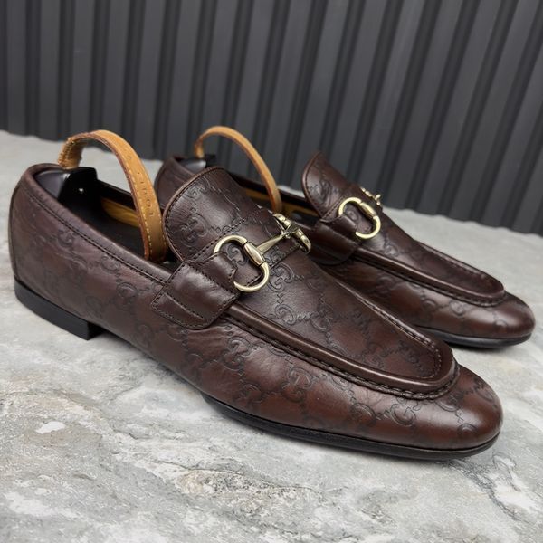Tom Ford Era Loafers GG Monogram Embossed Brown Leather